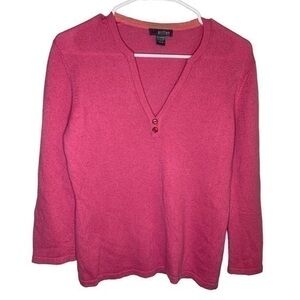 Griffen Cashmere Pink V Neck Button Sweater Size Medium .